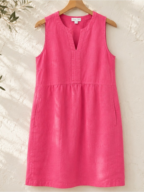 J. Jill Dresses & Skirts - J.Jill Love Linen 100% Linen Sunwashed Pink Sleeveless Shift Dress Pockets Small